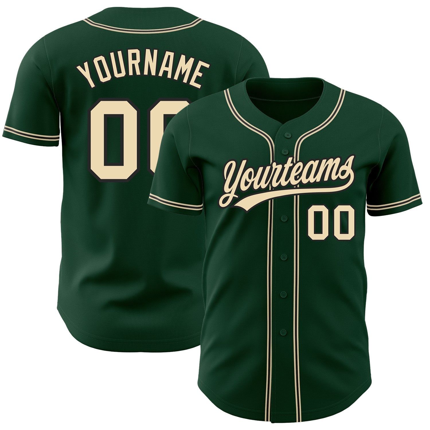 Custom Green City Cream-Black Authentic Baseball Jersey baseball jersey product view 1