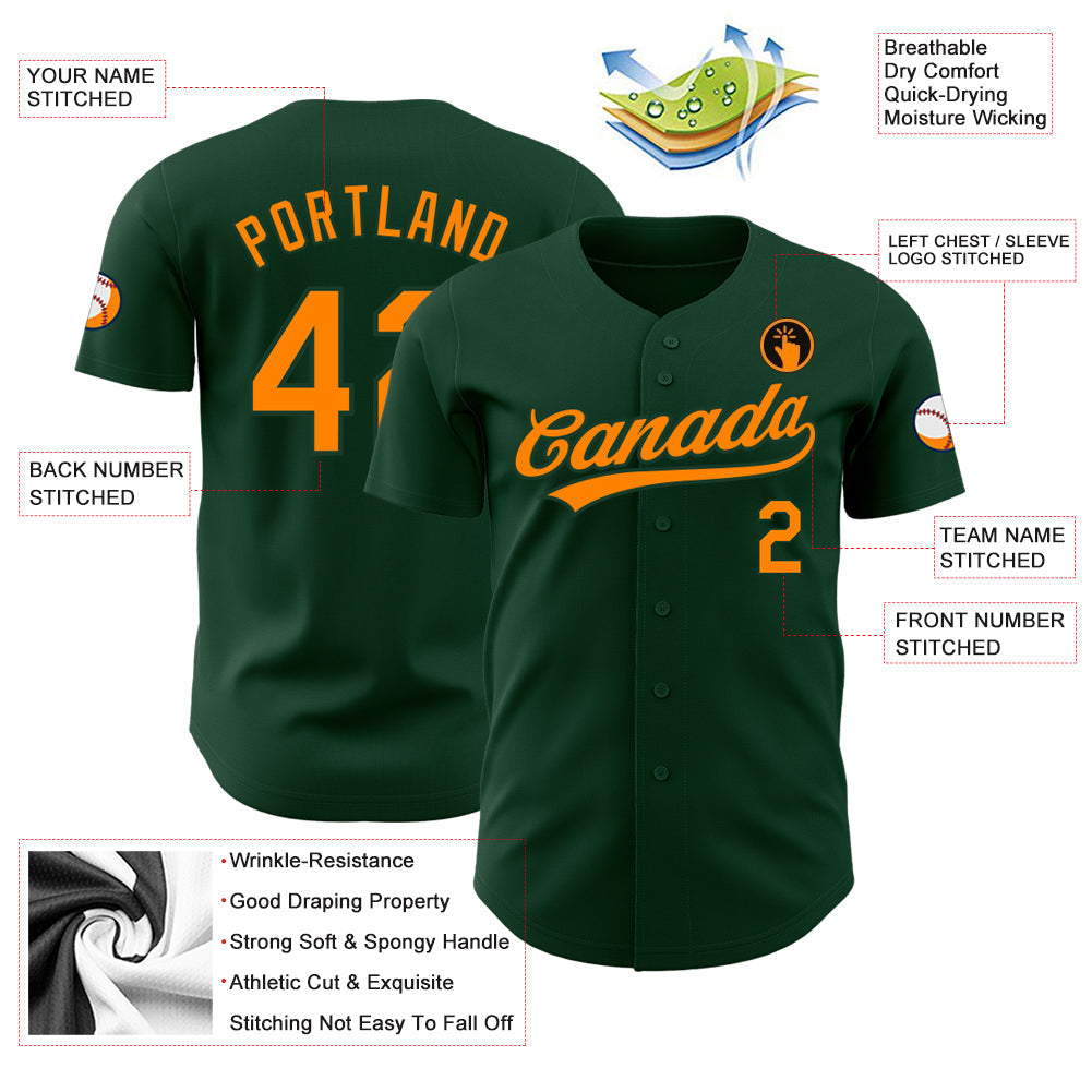 Custom Green Bay Orange Authentic Baseball Jersey baseball jersey product view 3