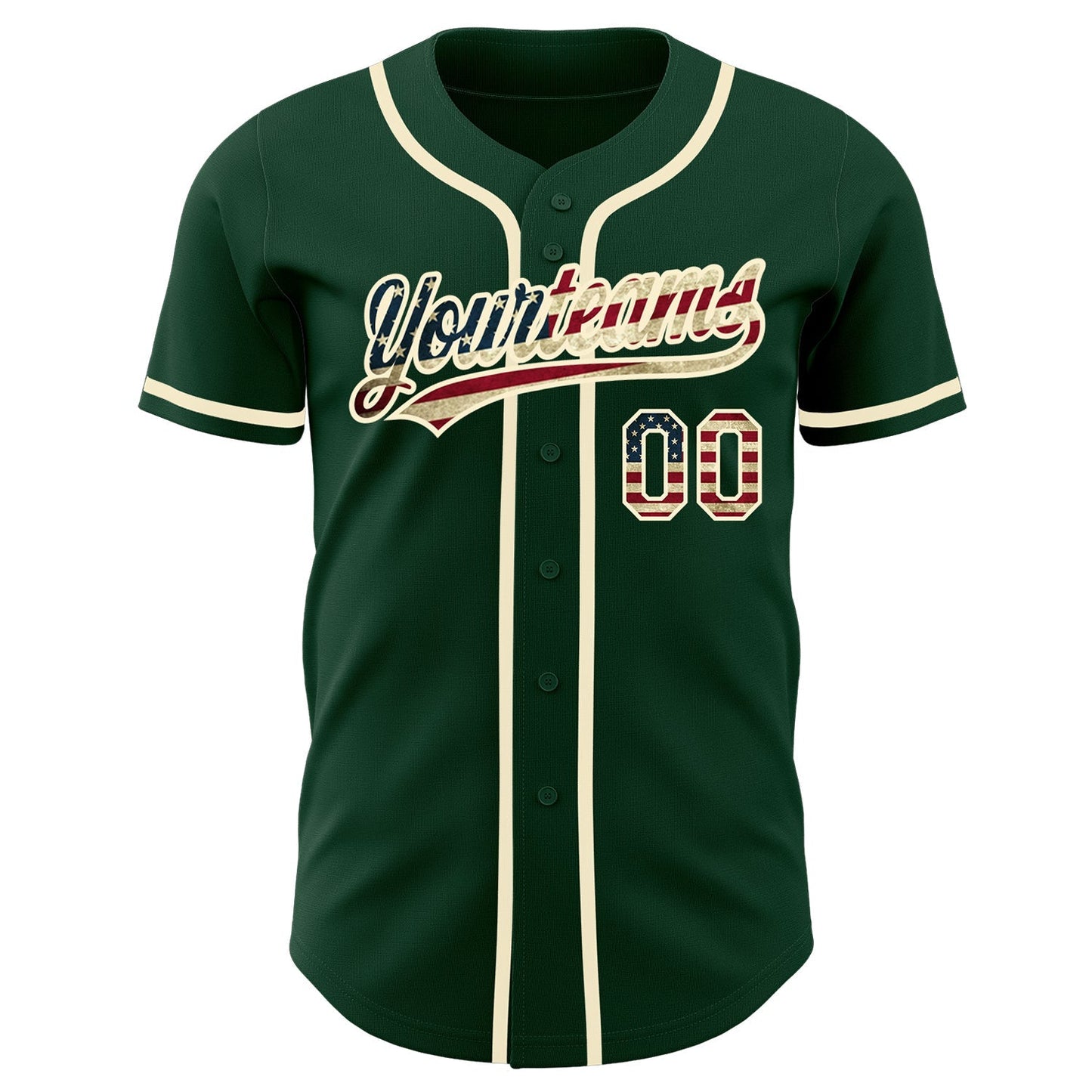 Custom Green Vintage USA Flag-Cream Authentic Baseball Jersey baseball jersey product view 3
