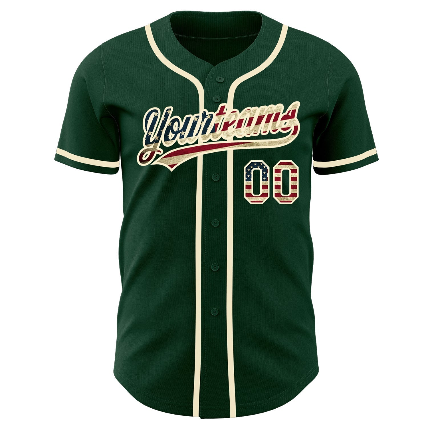 Custom Green Vintage USA Flag-Cream Authentic Baseball Jersey baseball jersey product view 3