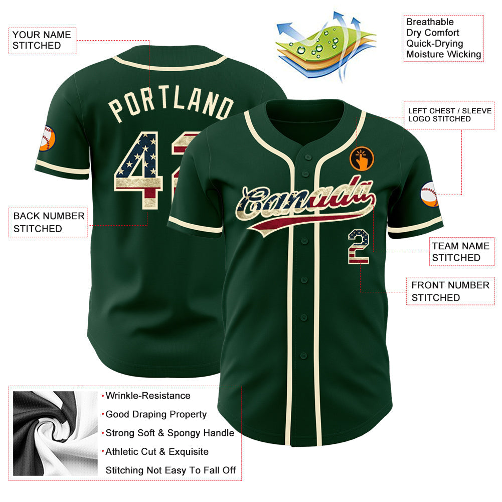 Custom Green Vintage USA Flag-Cream Authentic Baseball Jersey baseball jersey product view 4