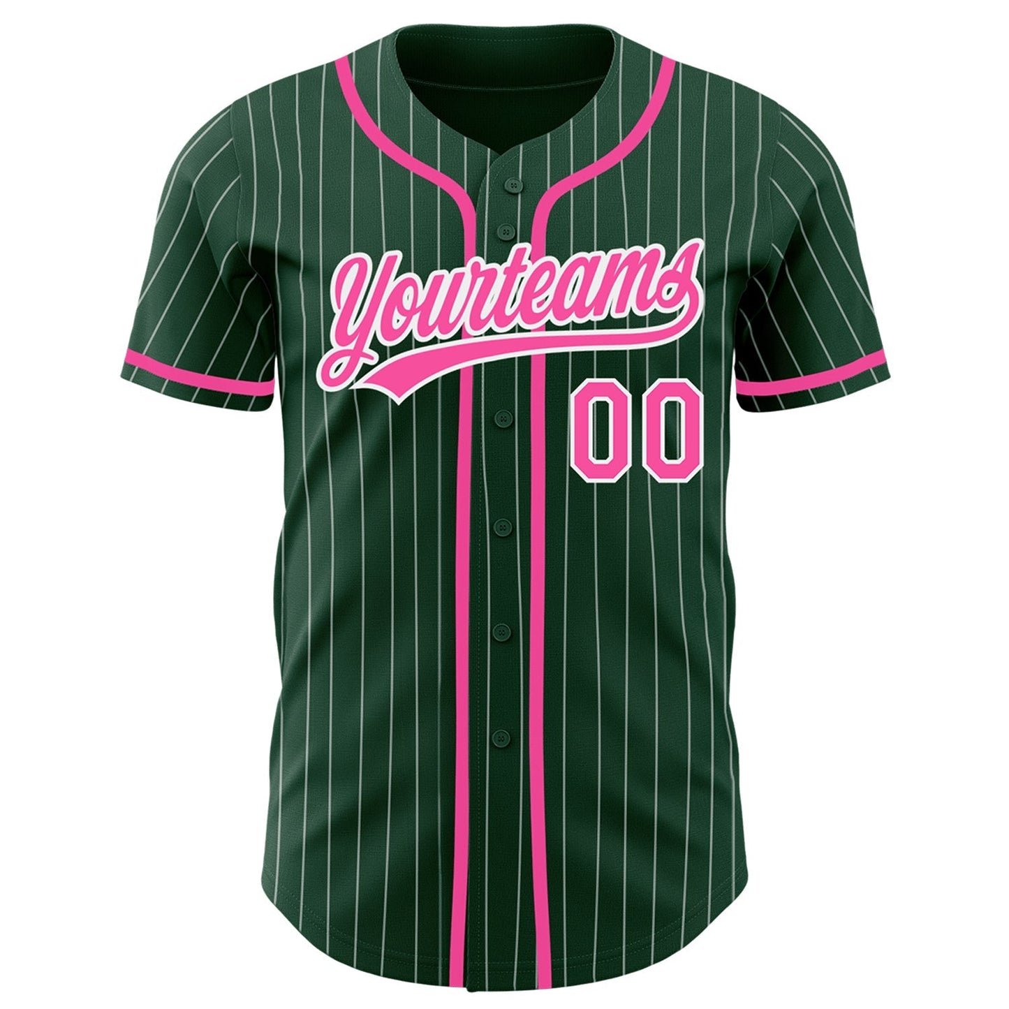 Custom Green White Pinstripe Pink Authentic Baseball Jersey baseball jersey product view 2