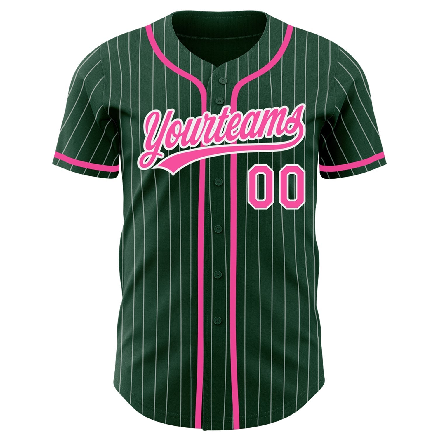 Custom Green White Pinstripe Pink Authentic Baseball Jersey baseball jersey product view 2