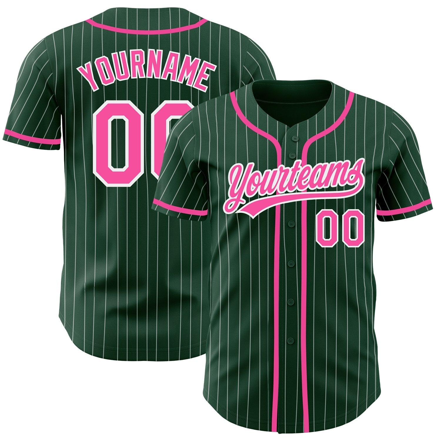 Custom Green White Pinstripe Pink Authentic Baseball Jersey baseball jersey product view 1