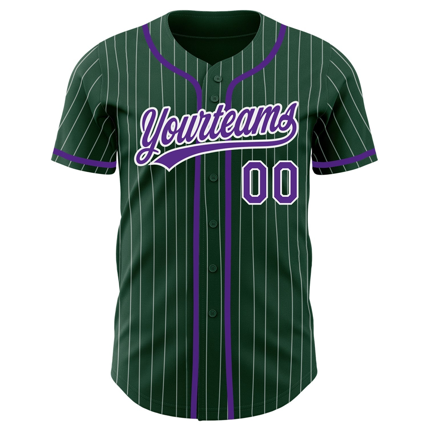 Custom Green White Pinstripe Purple Authentic Baseball Jersey baseball jersey product view 2