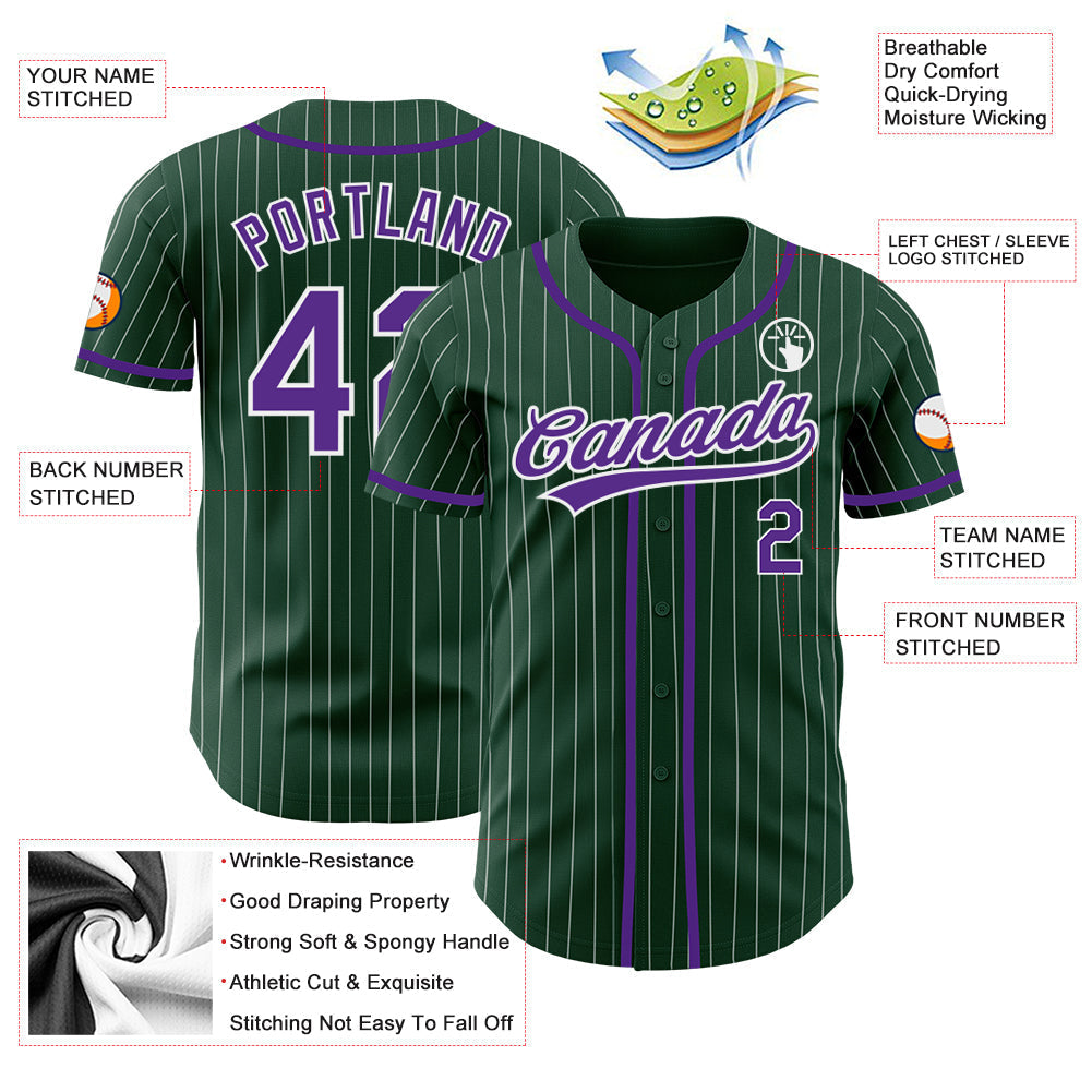 Custom Green White Pinstripe Purple Authentic Baseball Jersey baseball jersey product view 3