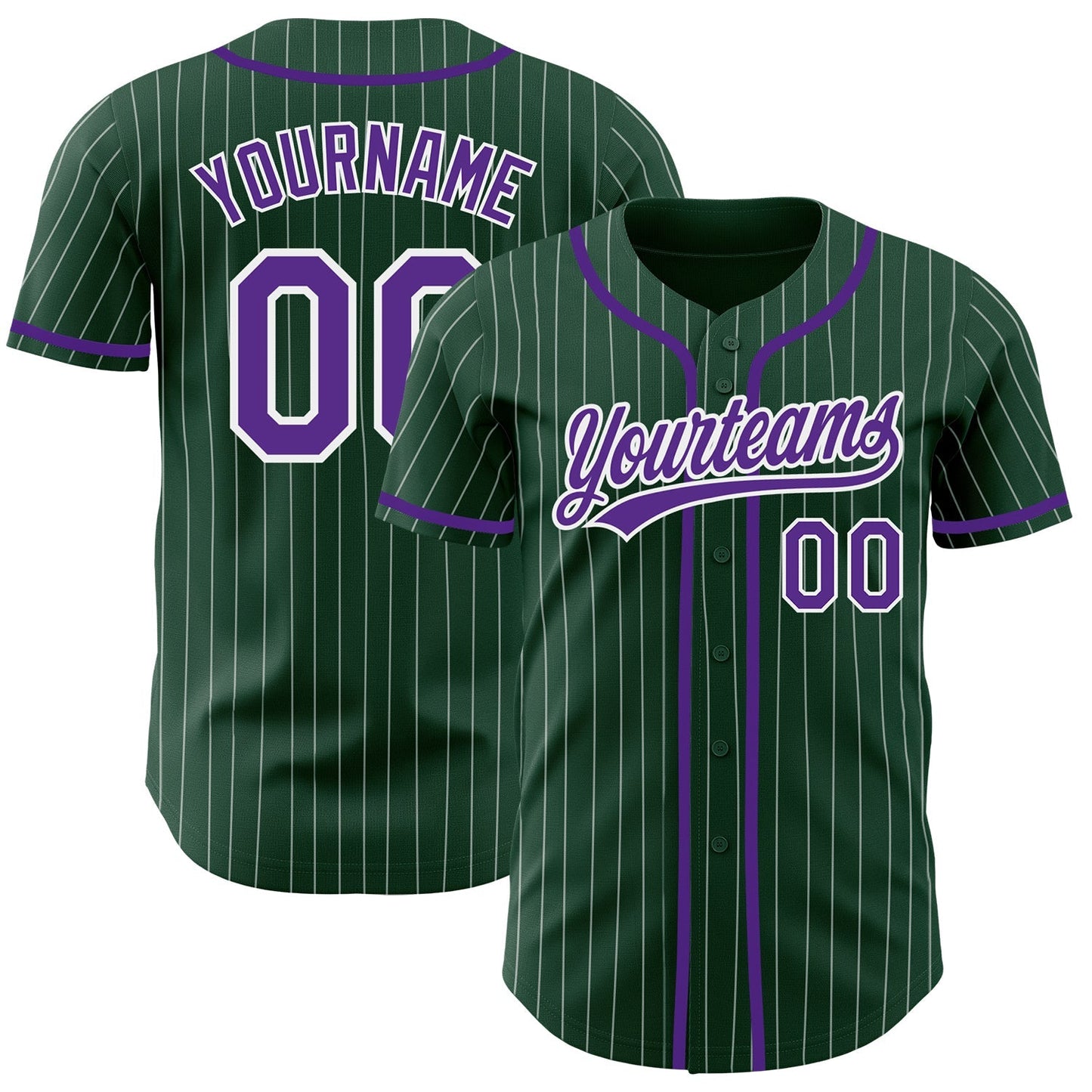 Custom Green White Pinstripe Purple Authentic Baseball Jersey baseball jersey product view 1