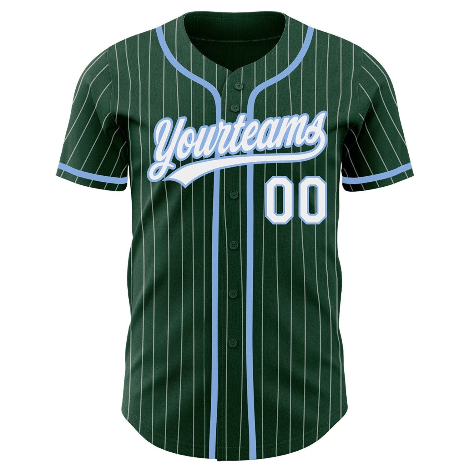 Custom Green White Pinstripe Light Blue Authentic Baseball Jersey baseball jersey product view 2