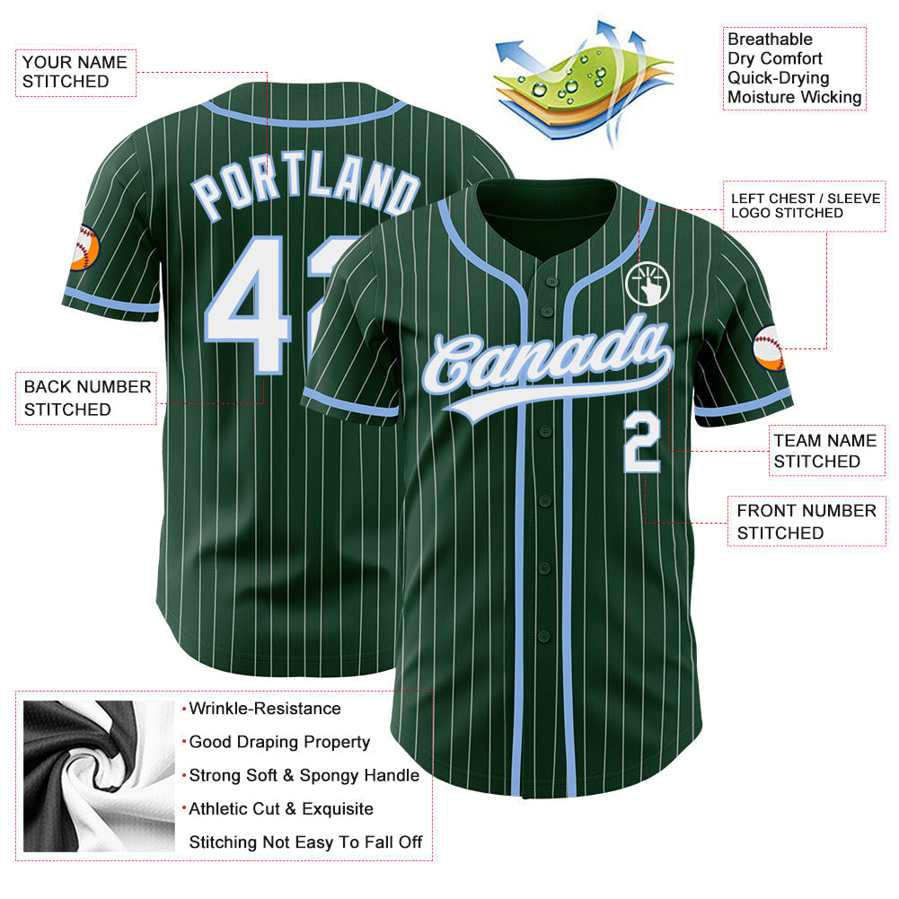 Custom Green White Pinstripe Light Blue Authentic Baseball Jersey baseball jersey product view 3