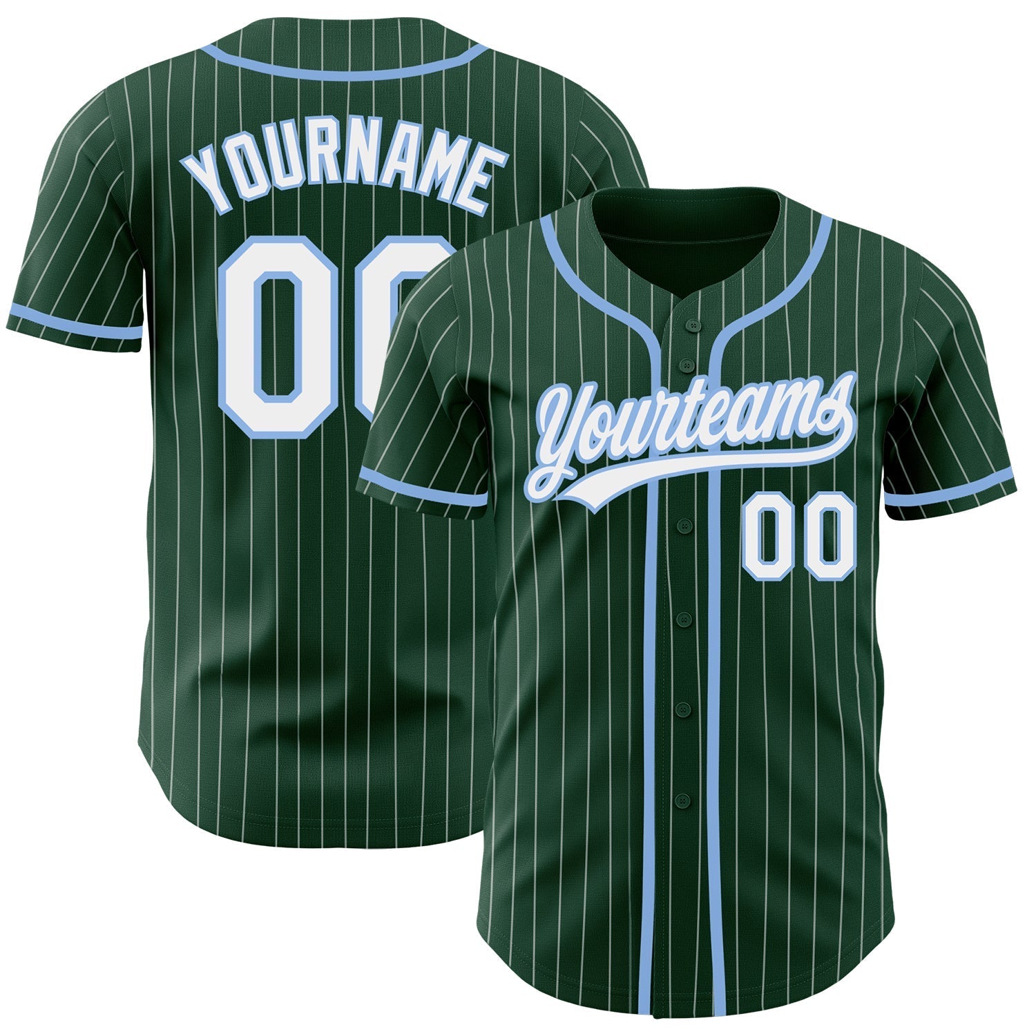 Custom Green White Pinstripe Light Blue Authentic Baseball Jersey baseball jersey product view 1