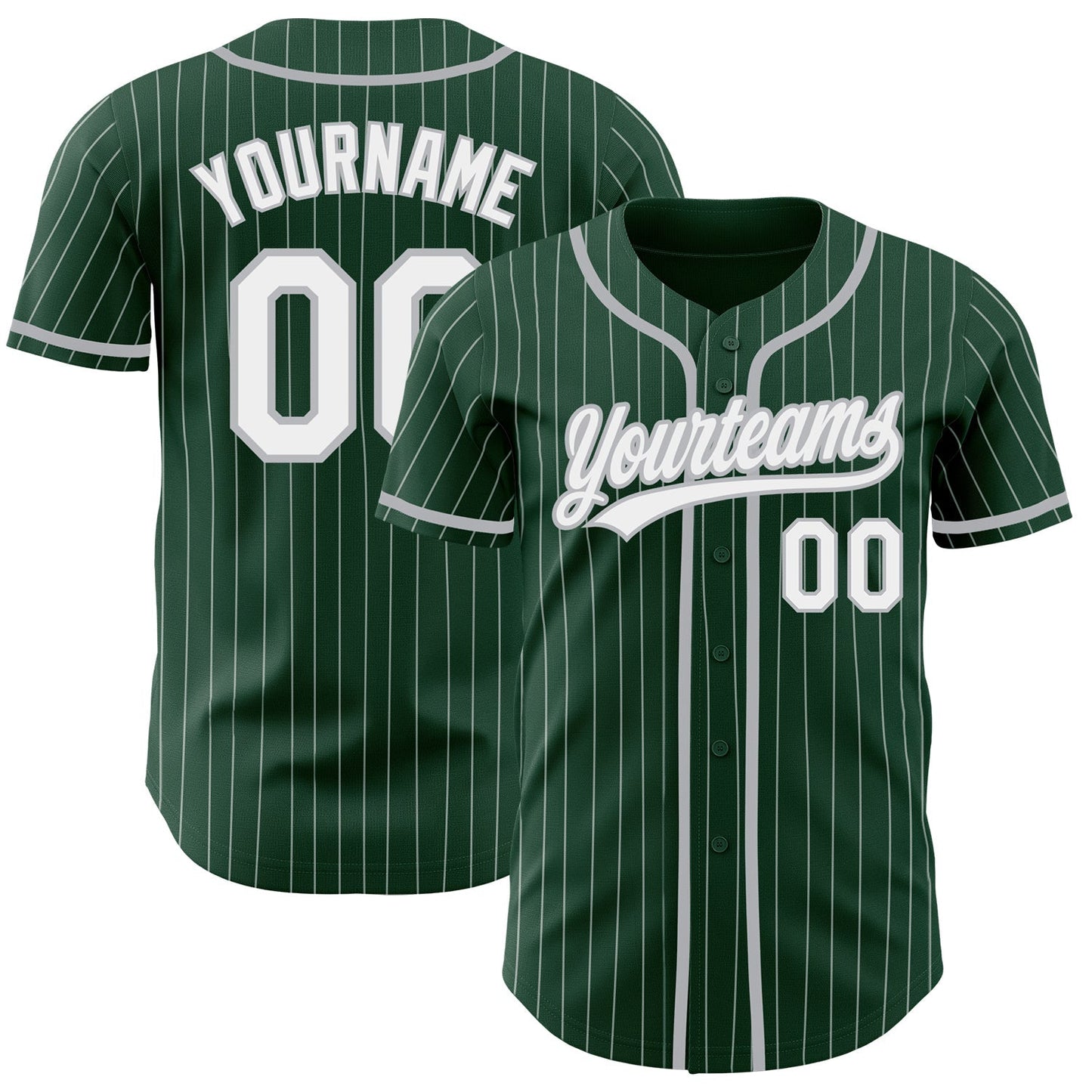 Custom Green White Pinstripe Gray Authentic Baseball Jersey baseball jersey product view 1
