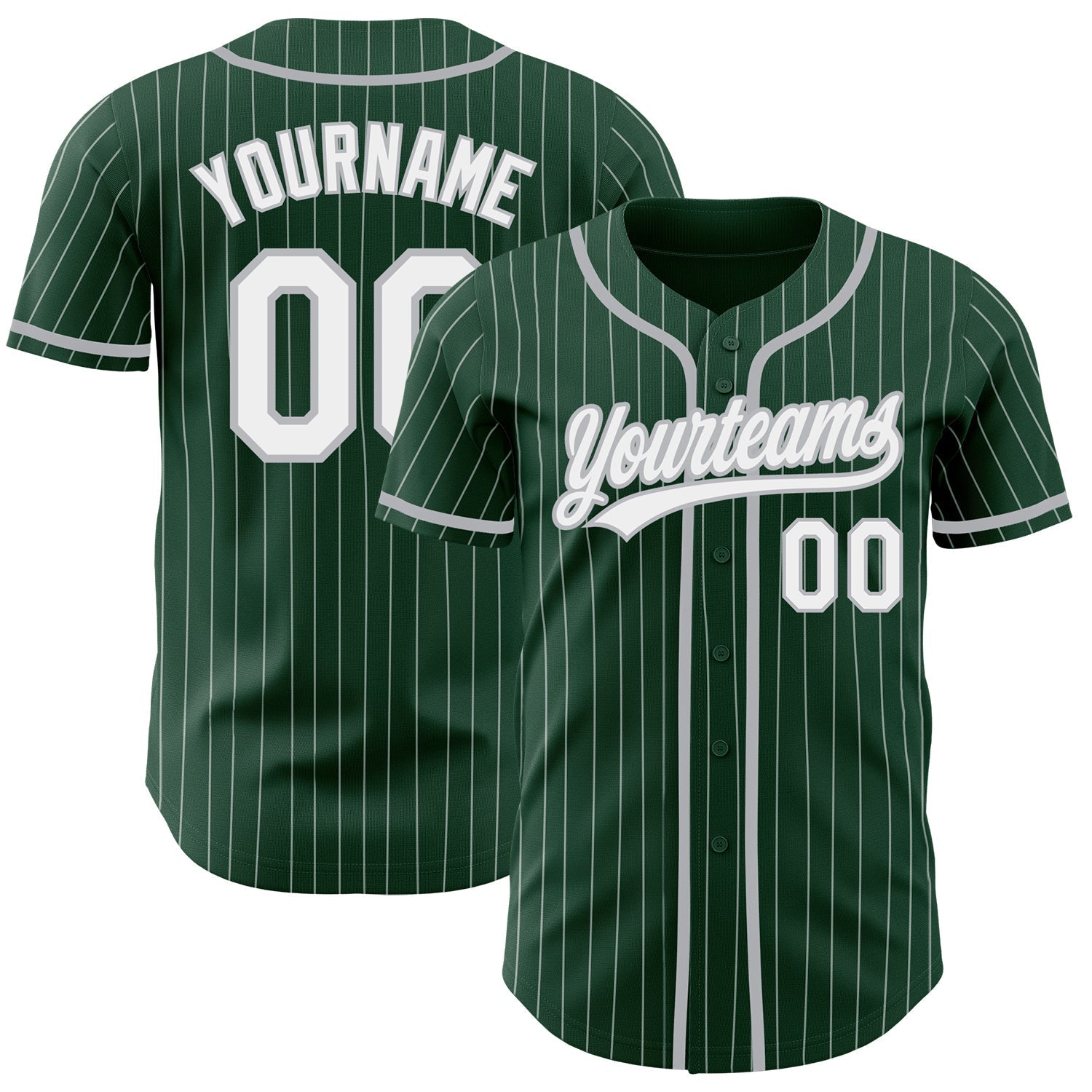 Custom Green White Pinstripe Gray Authentic Baseball Jersey baseball jersey product view 1
