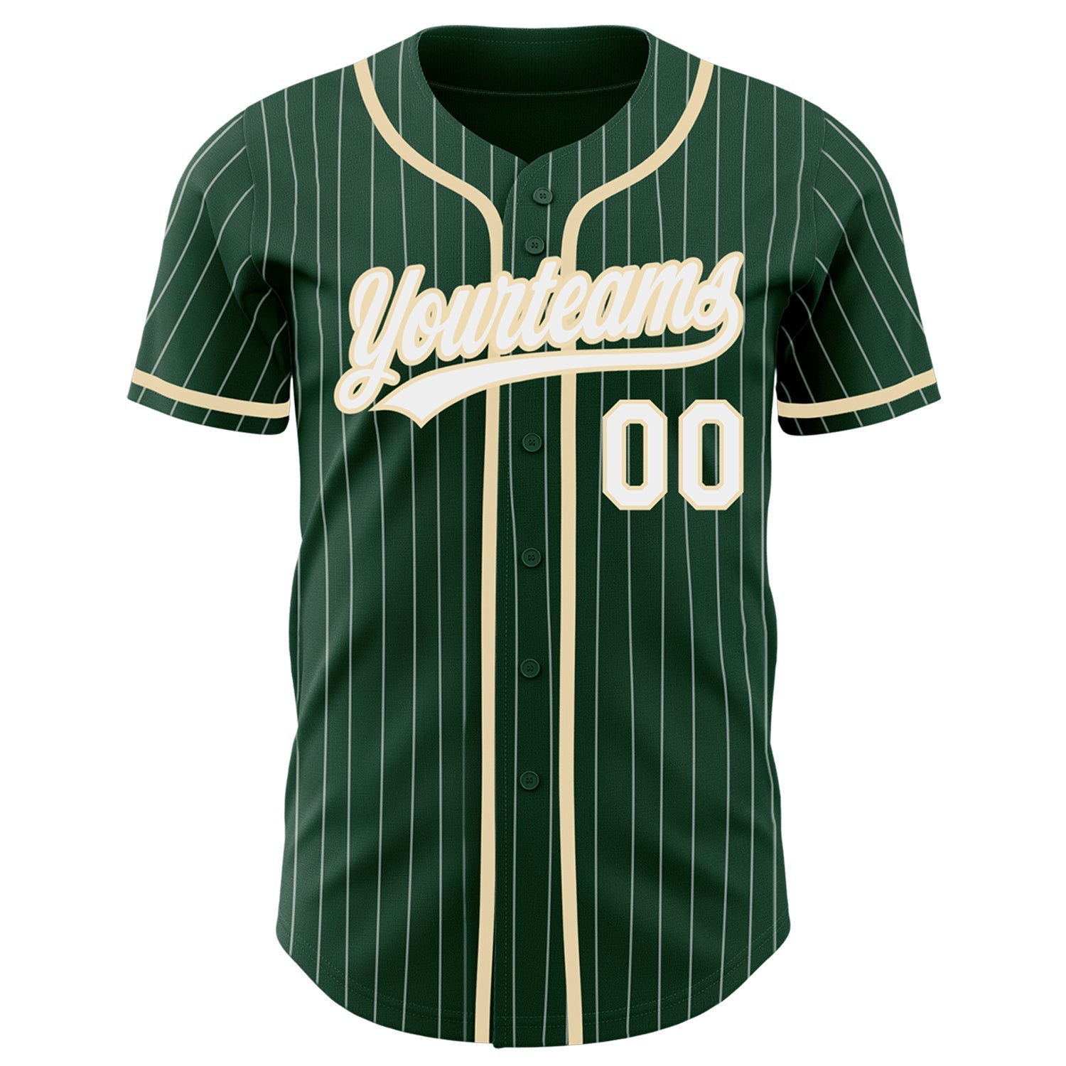 Custom Green White Pinstripe City Cream Authentic Baseball Jersey baseball jersey product view 2