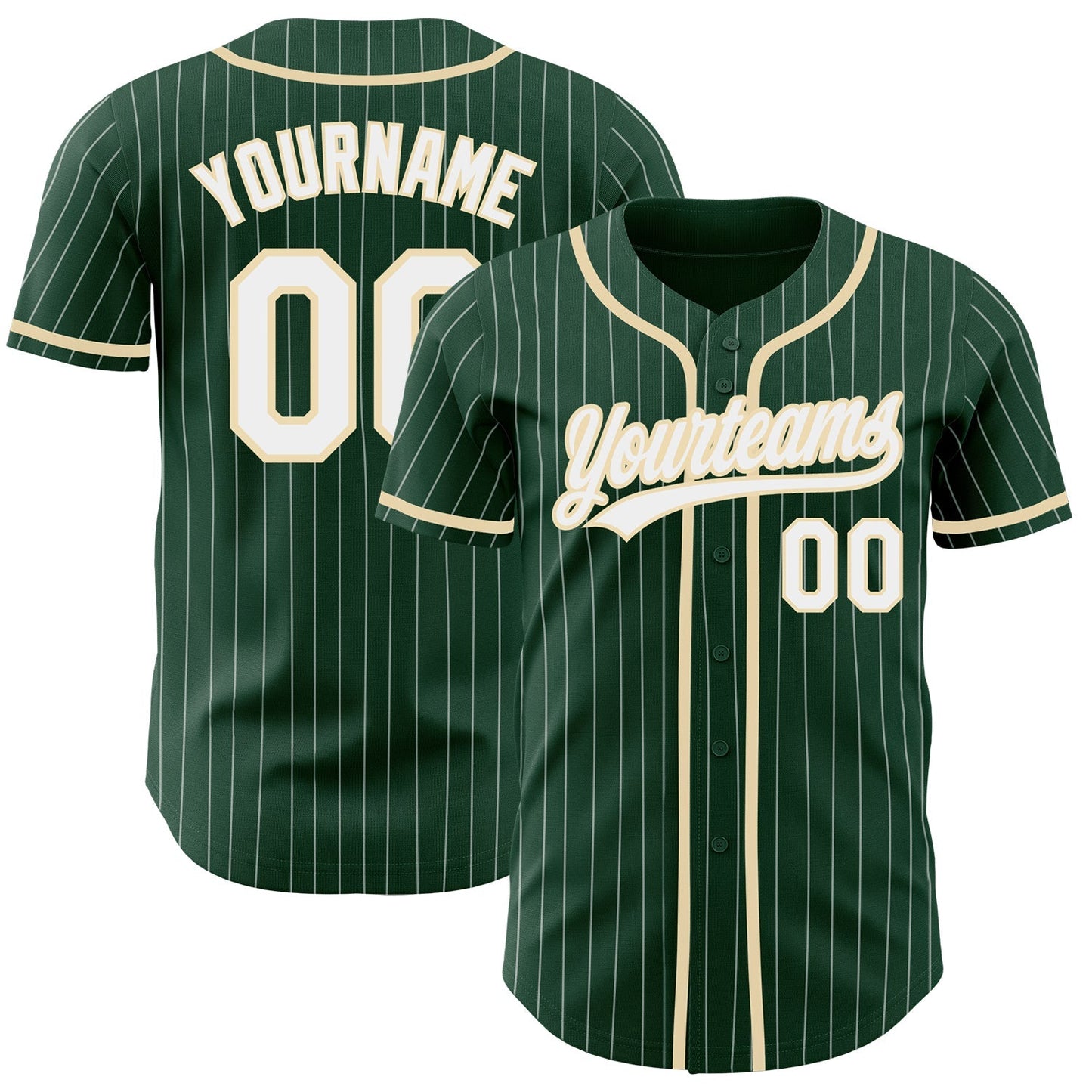Custom Green White Pinstripe City Cream Authentic Baseball Jersey baseball jersey product view 1