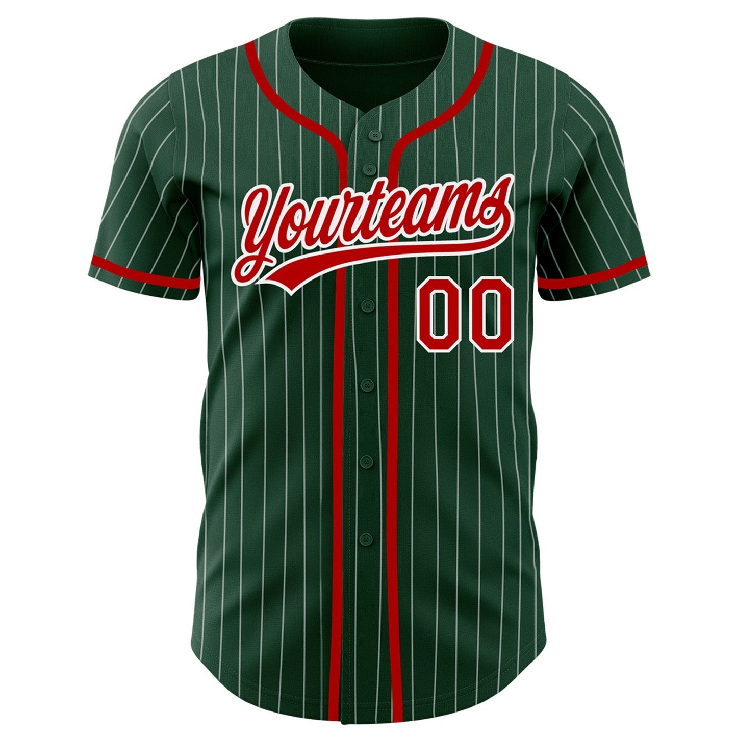 Custom Green White Pinstripe Red Authentic Baseball Jersey baseball jersey product view 2
