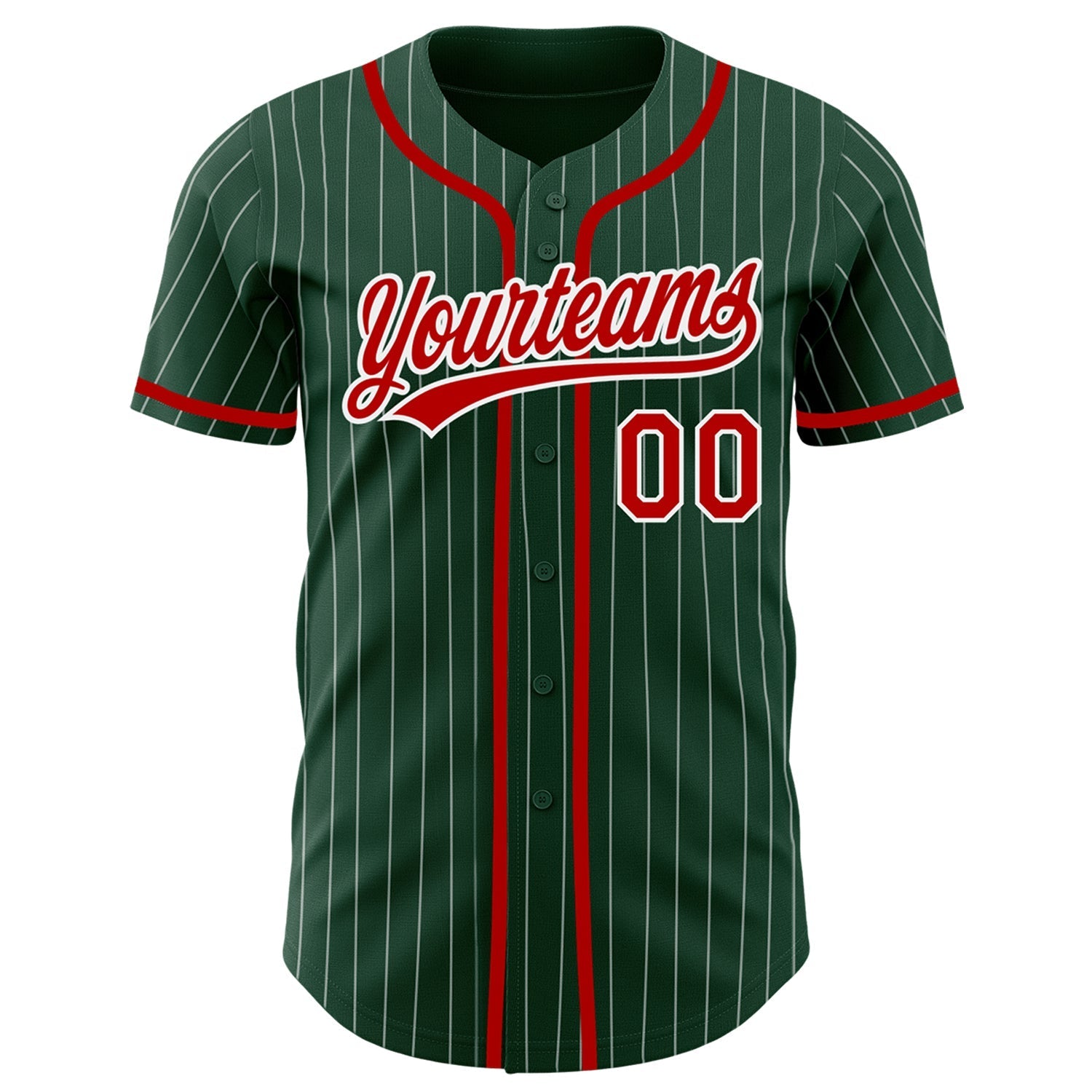 Custom Green White Pinstripe Red Authentic Baseball Jersey baseball jersey product view 2