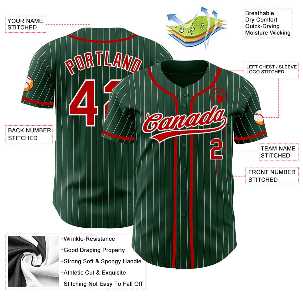 Custom Green White Pinstripe Red Authentic Baseball Jersey baseball jersey product view 3
