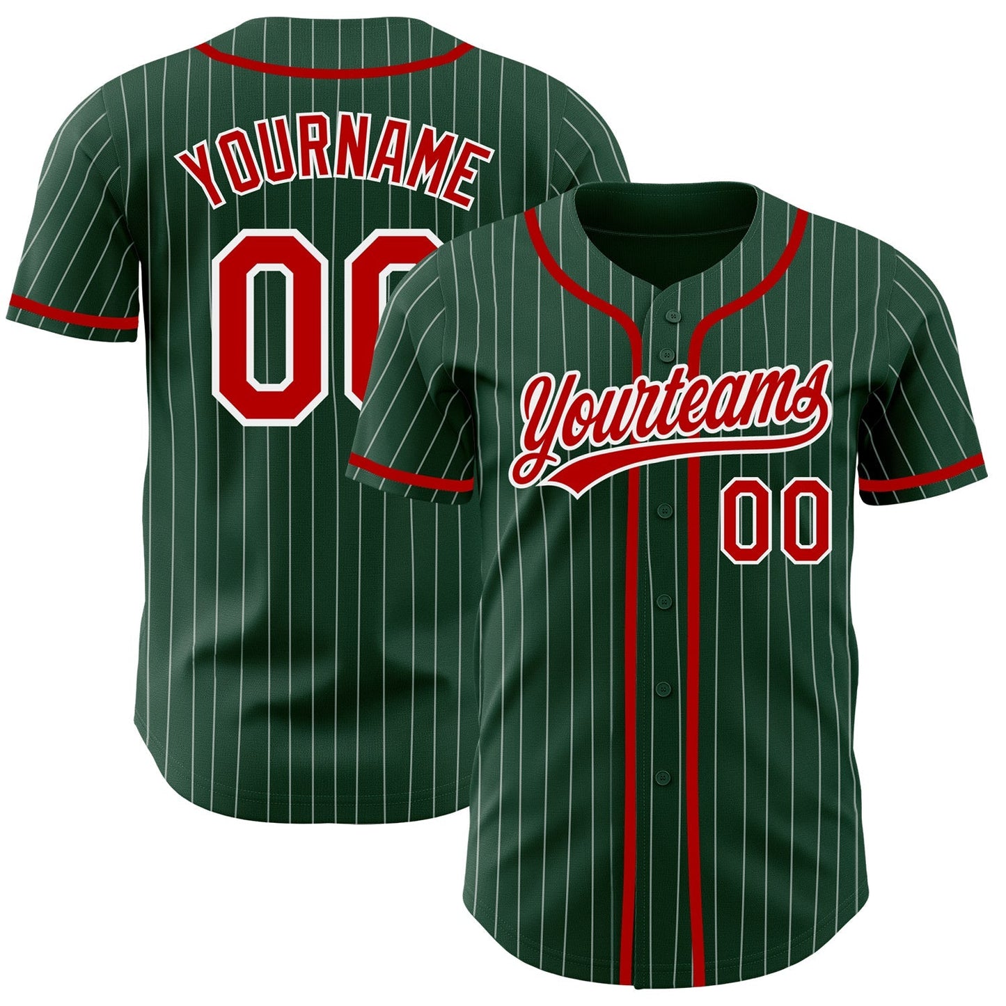 Custom Green White Pinstripe Red Authentic Baseball Jersey baseball jersey product view 1