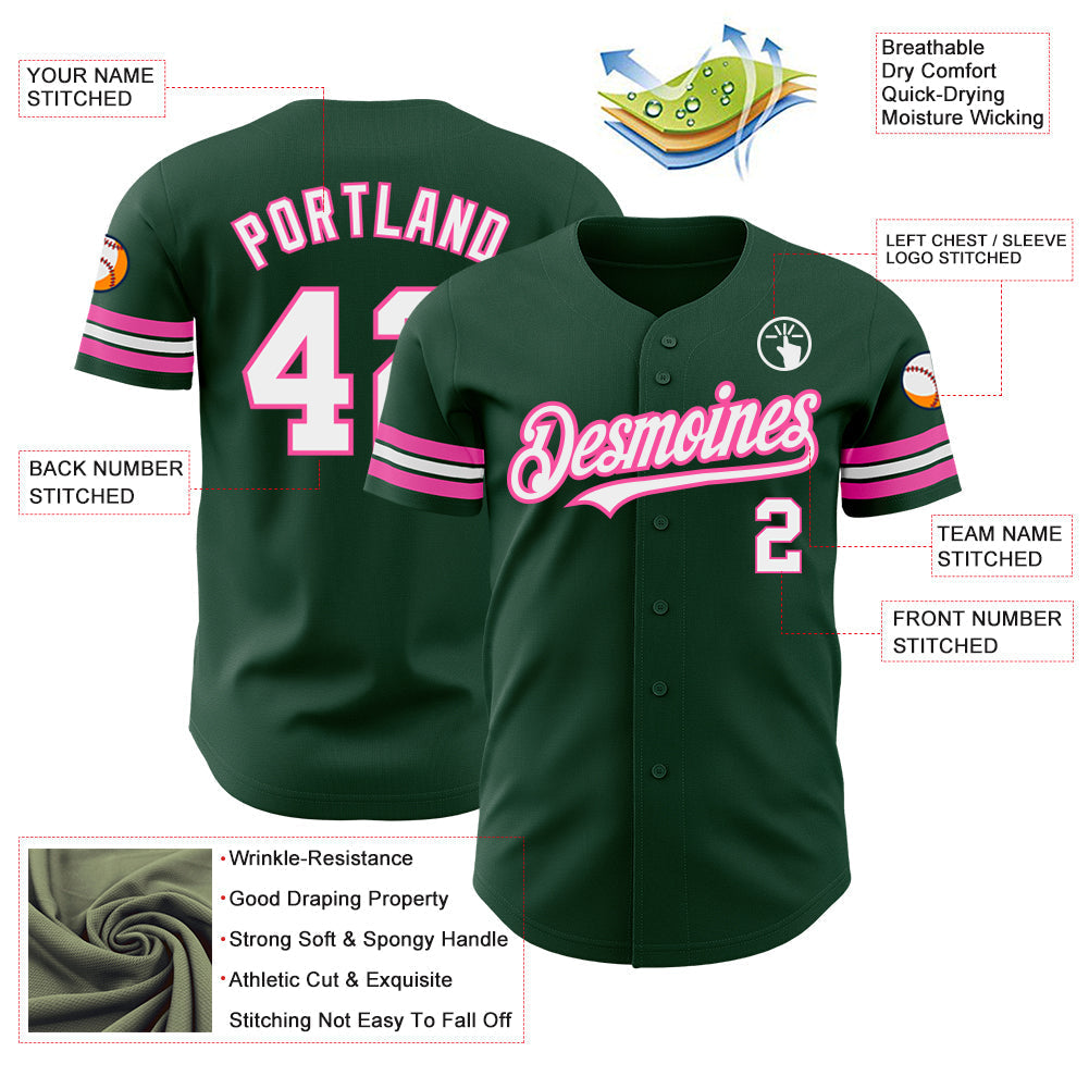 Custom Green White-Pink Authentic Baseball Jersey baseball jersey product view 3