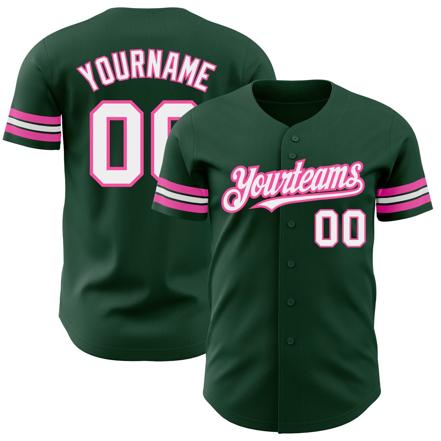 Custom Green White-Pink Authentic Baseball Jersey baseball jersey product view 1