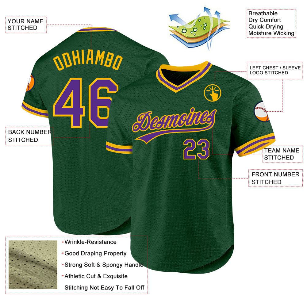 Custom Green Purple-Gold Authentic Throwback Baseball Jersey baseball jersey product view 3