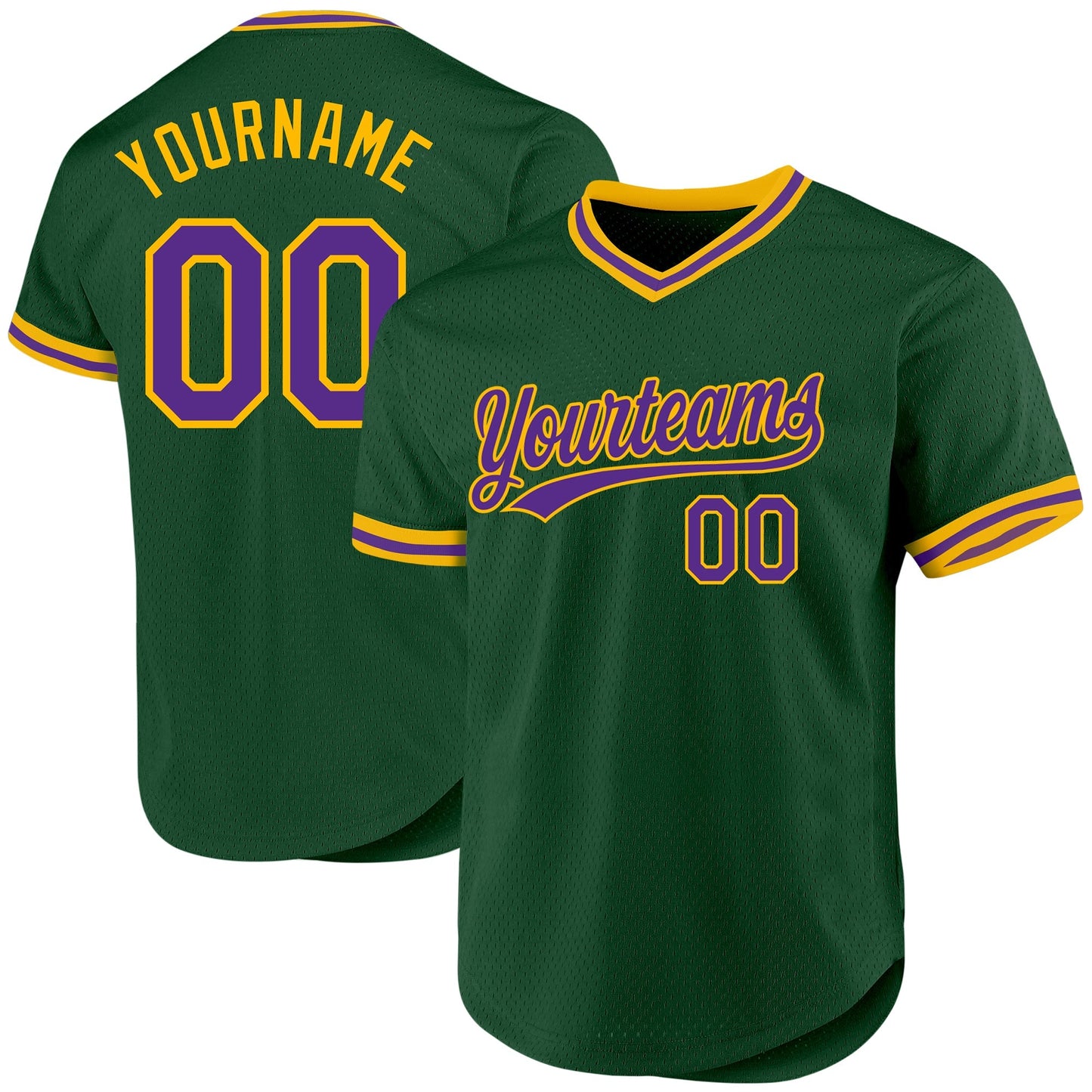 Custom Green Purple-Gold Authentic Throwback Baseball Jersey baseball jersey product view 1