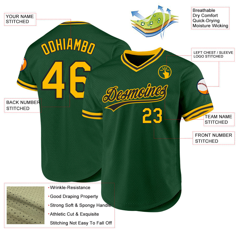 Custom Green Gold-Black Authentic Throwback Baseball Jersey baseball jersey product view 3