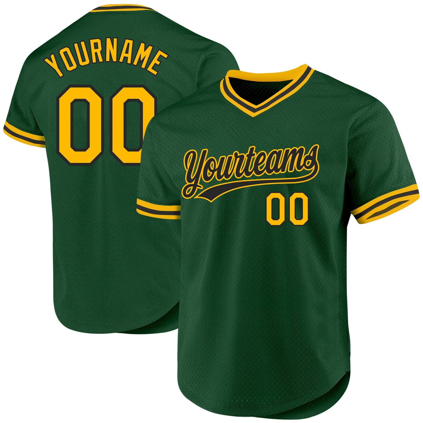 Custom Green Gold-Black Authentic Throwback Baseball Jersey baseball jersey product view 1