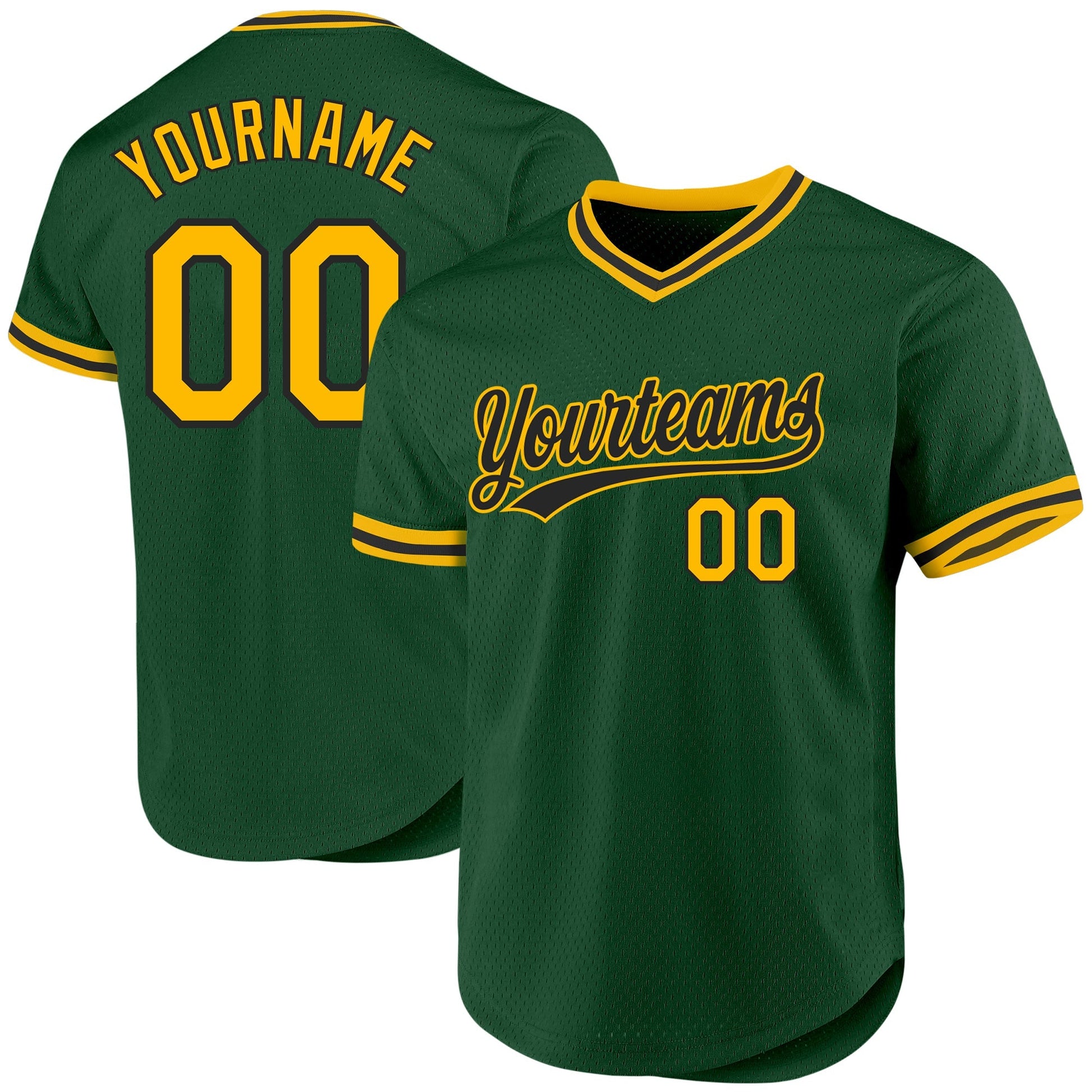Custom Green Gold-Black Authentic Throwback Baseball Jersey baseball jersey product view 1