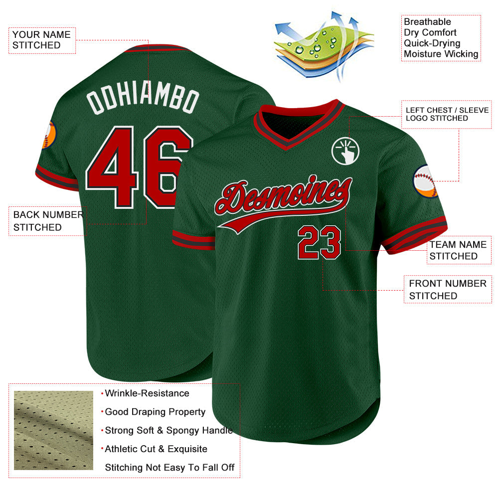Custom Green Red-Black Authentic Throwback Baseball Jersey baseball jersey product view 3