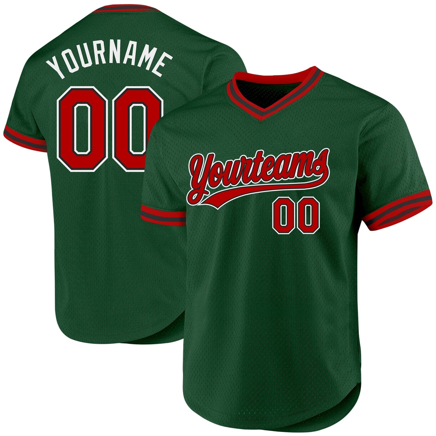 Custom Green Red-Black Authentic Throwback Baseball Jersey baseball jersey product view 1