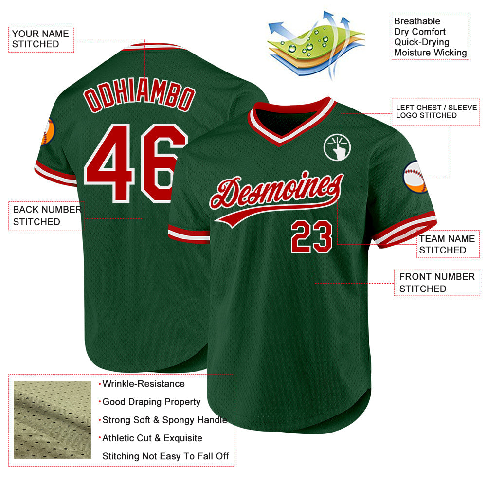 Custom Green Red-White Authentic Throwback Baseball Jersey baseball jersey product view 3