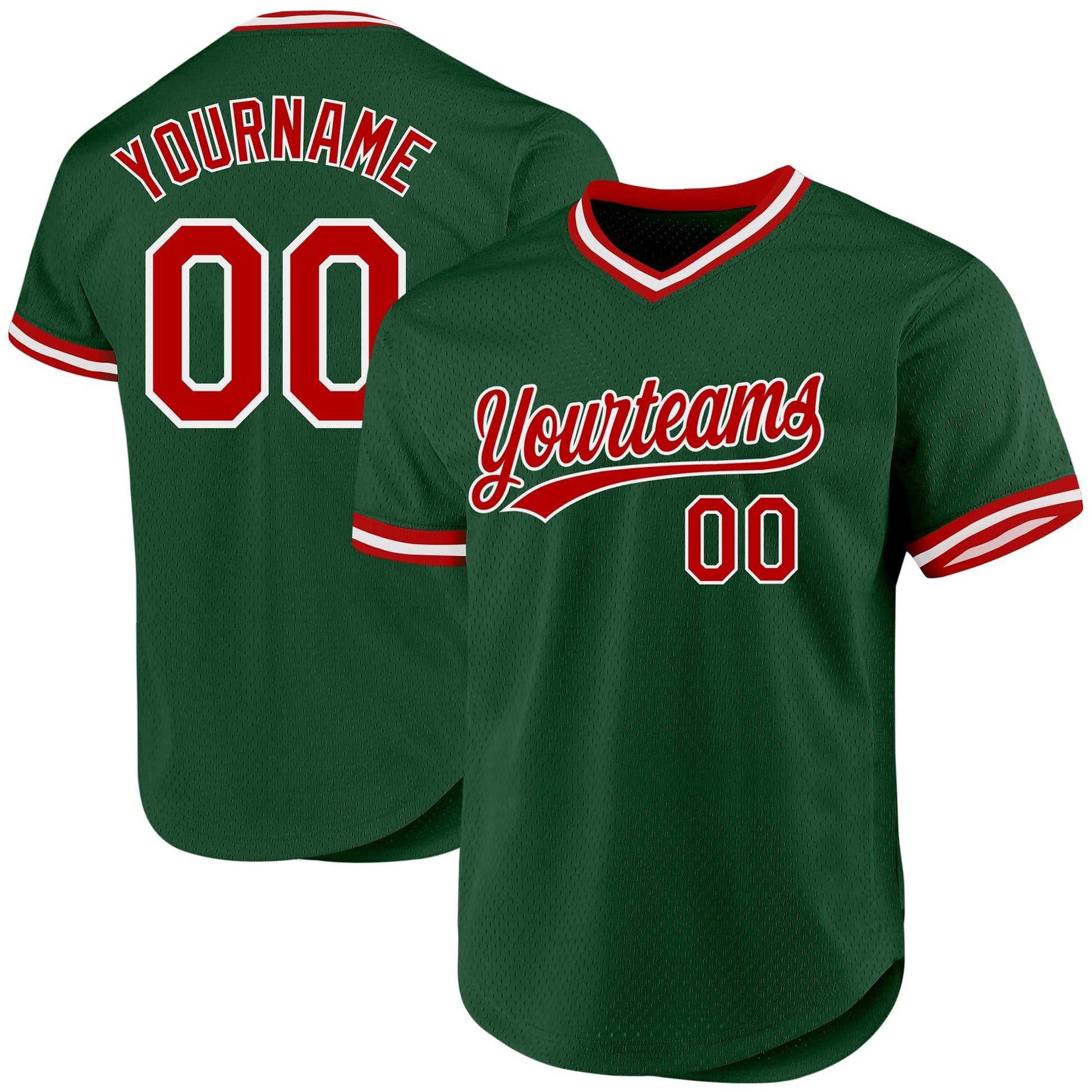 Custom Green Red-White Authentic Throwback Baseball Jersey baseball jersey product view 1