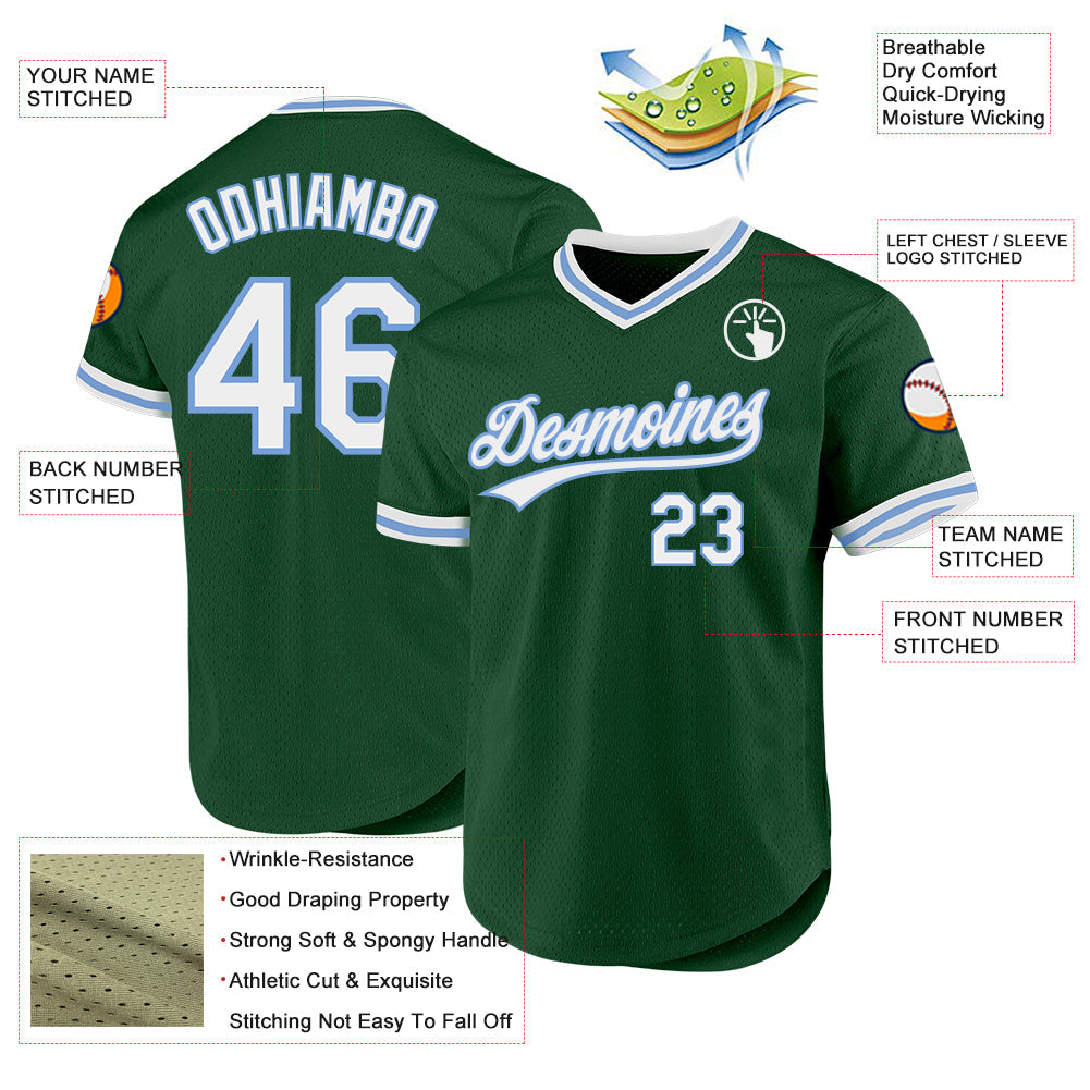 Custom Green White-Light Blue Authentic Throwback Baseball Jersey baseball jersey product view 3