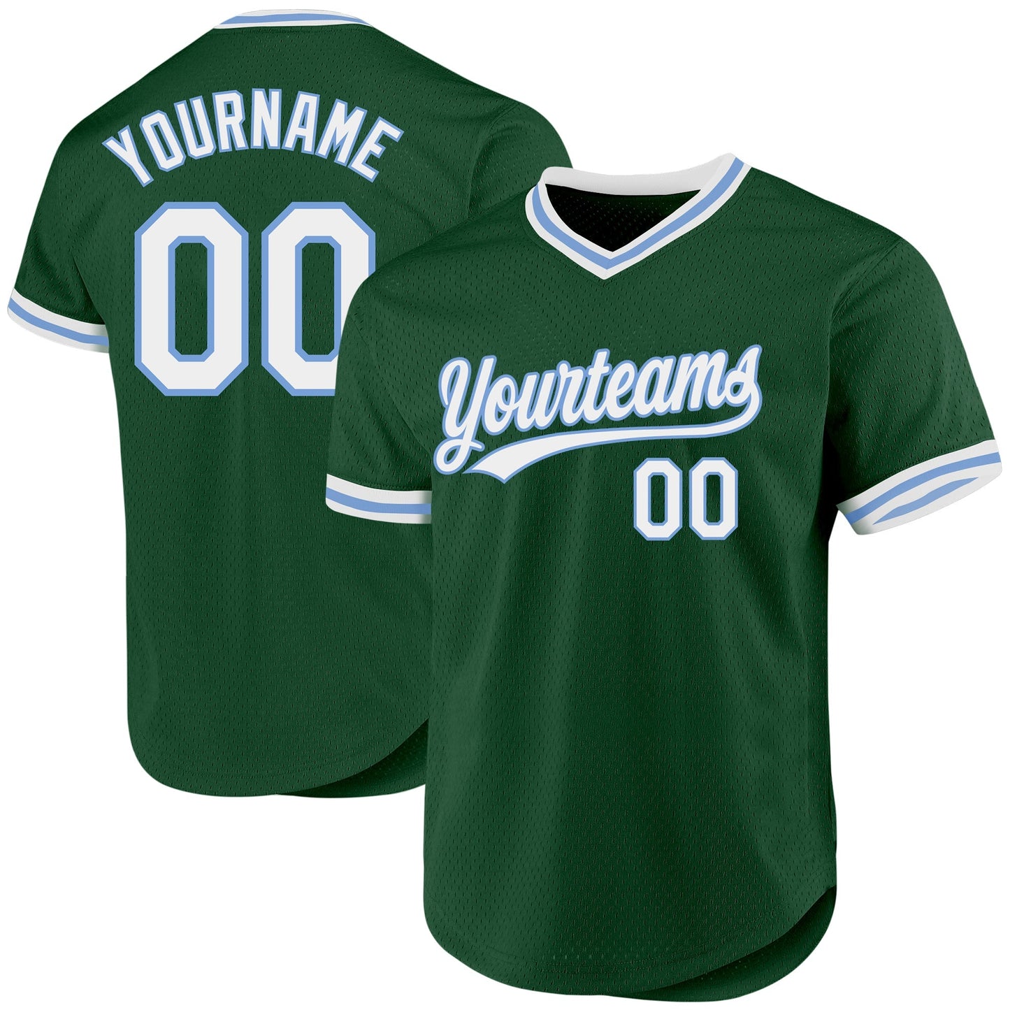Custom Green White-Light Blue Authentic Throwback Baseball Jersey baseball jersey product view 1
