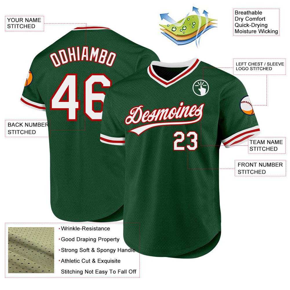 Custom Green White-Red Authentic Throwback Baseball Jersey baseball jersey product view 3