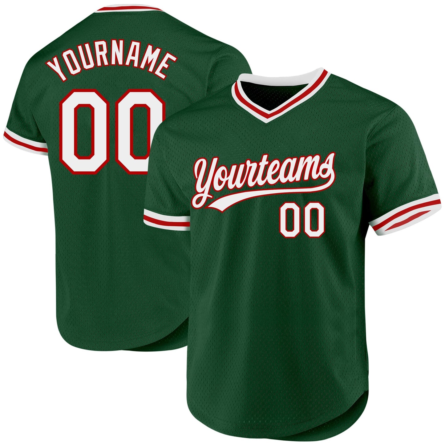 Custom Green White-Red Authentic Throwback Baseball Jersey baseball jersey product view 1