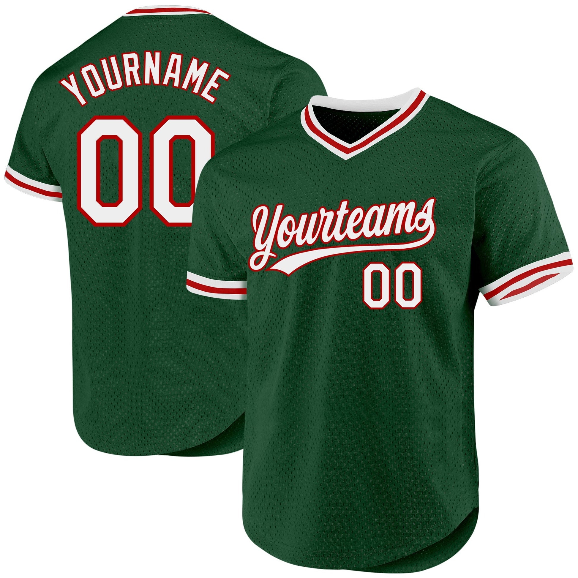 Custom Green White-Red Authentic Throwback Baseball Jersey baseball jersey product view 1