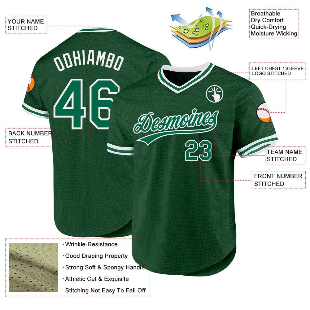 Custom Green Kelly Green-White Authentic Throwback Baseball Jersey baseball jersey product view 3