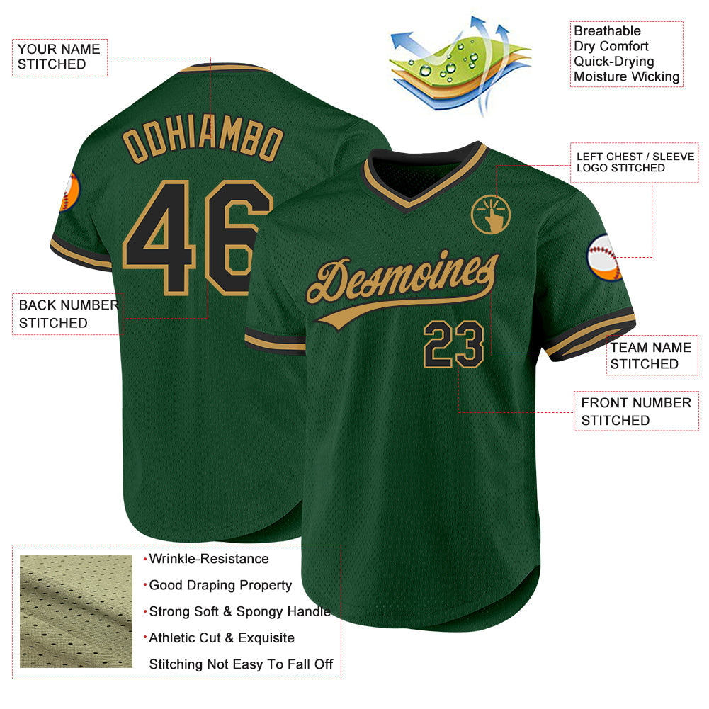 Custom Green Black-Old Gold Authentic Throwback Baseball Jersey baseball jersey product view 3
