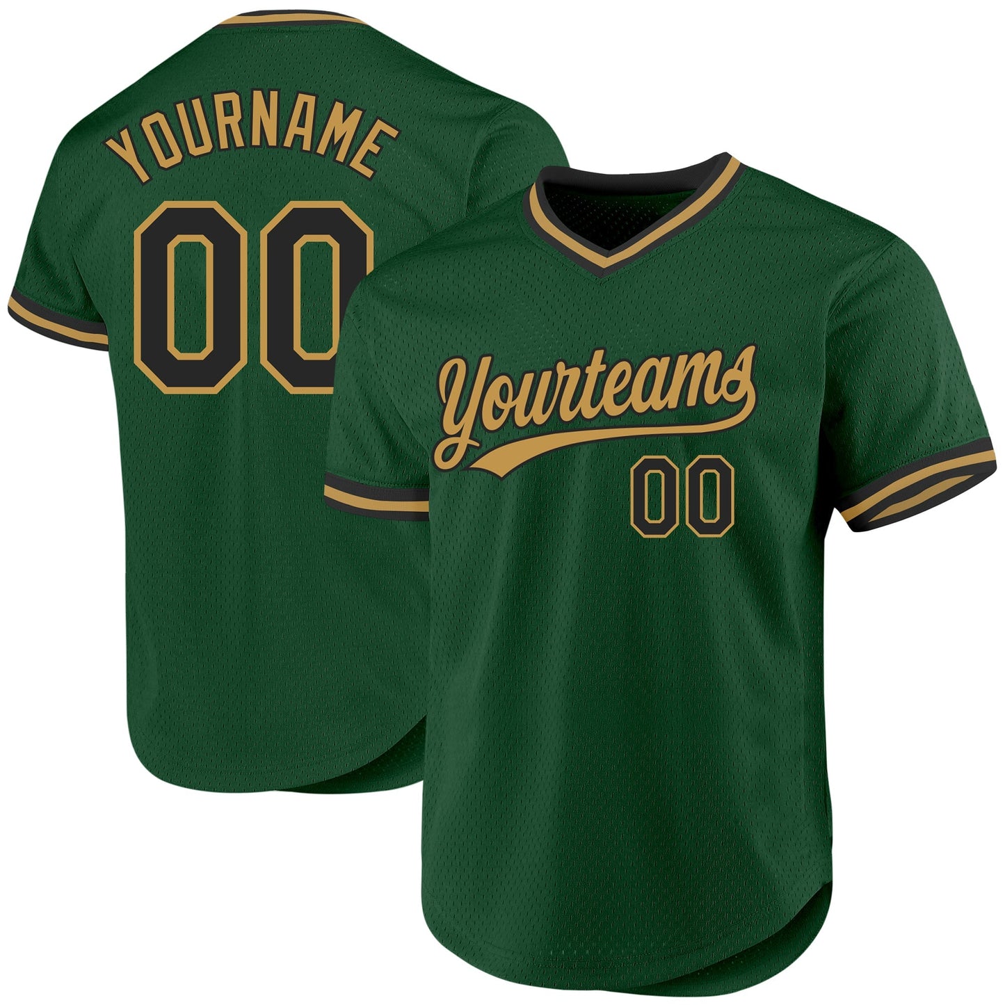 Custom Green Black-Old Gold Authentic Throwback Baseball Jersey baseball jersey product view 1