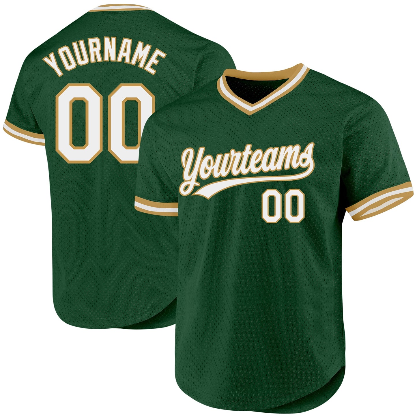 Custom Green White-Old Gold Authentic Throwback Baseball Jersey baseball jersey product view 1