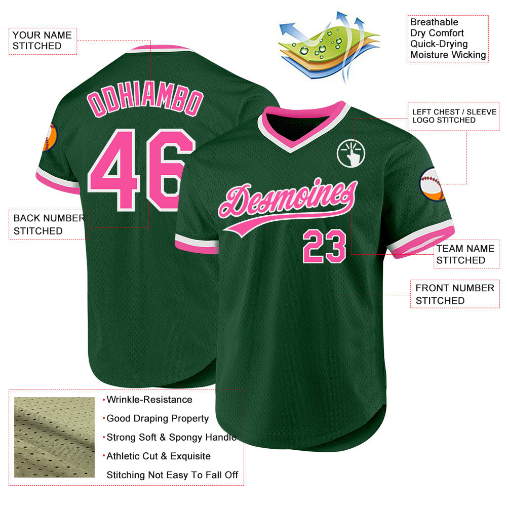 Custom Green Pink-White Authentic Throwback Baseball Jersey baseball jersey product view 3
