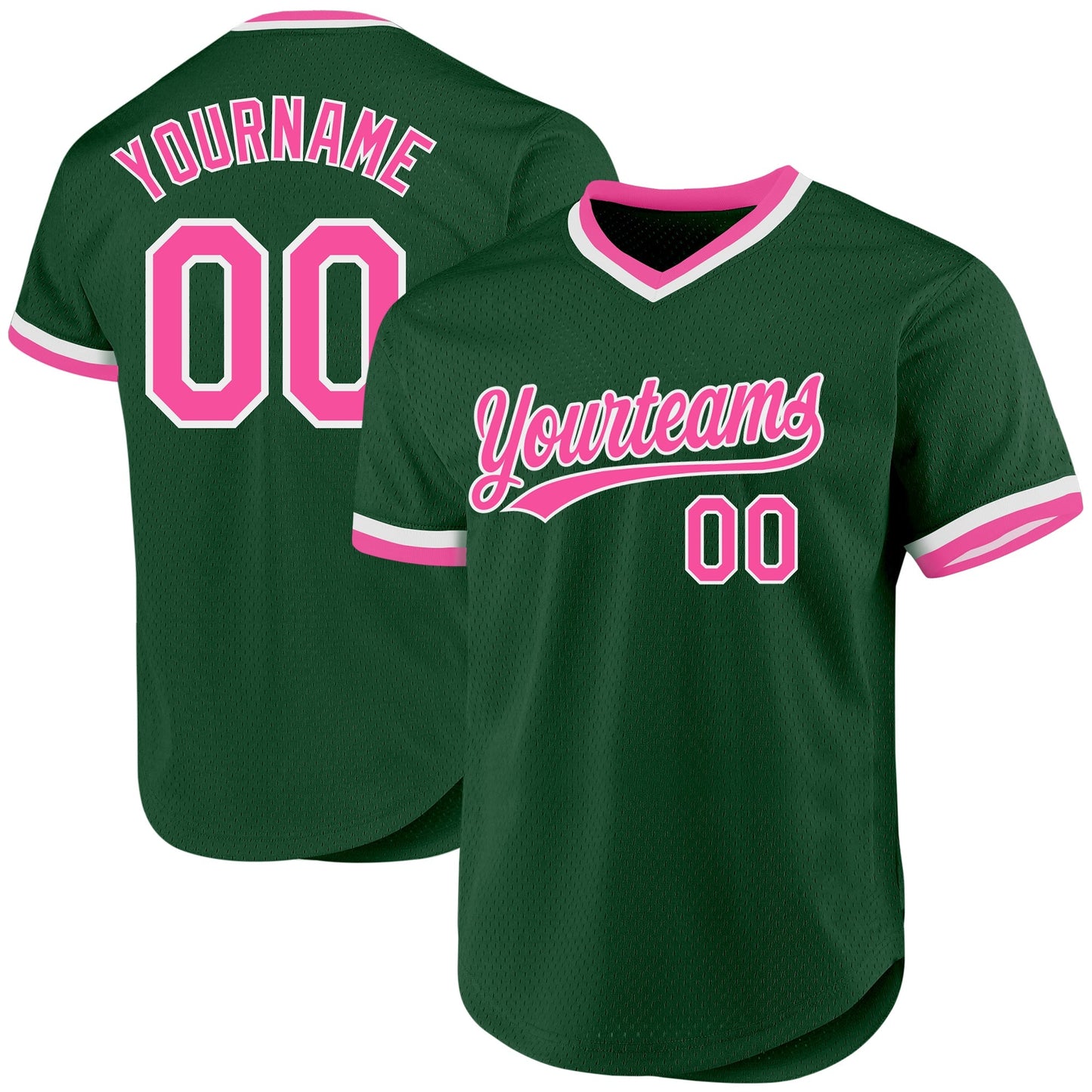 Custom Green Pink-White Authentic Throwback Baseball Jersey baseball jersey product view 1
