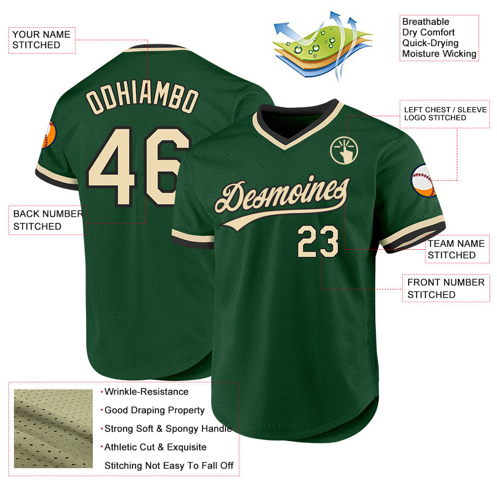 Custom Green Cream-Black Authentic Throwback Baseball Jersey baseball jersey product view 3