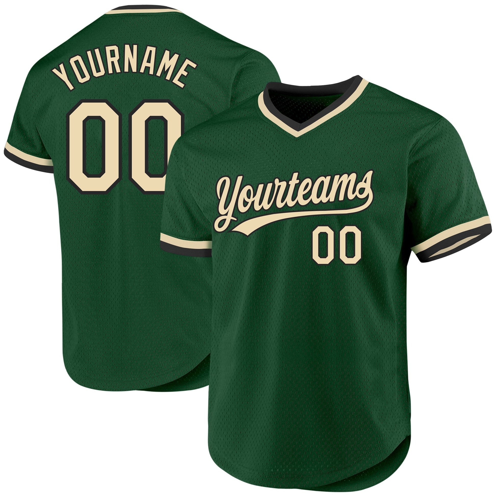 Custom Green Cream-Black Authentic Throwback Baseball Jersey baseball jersey product view 1