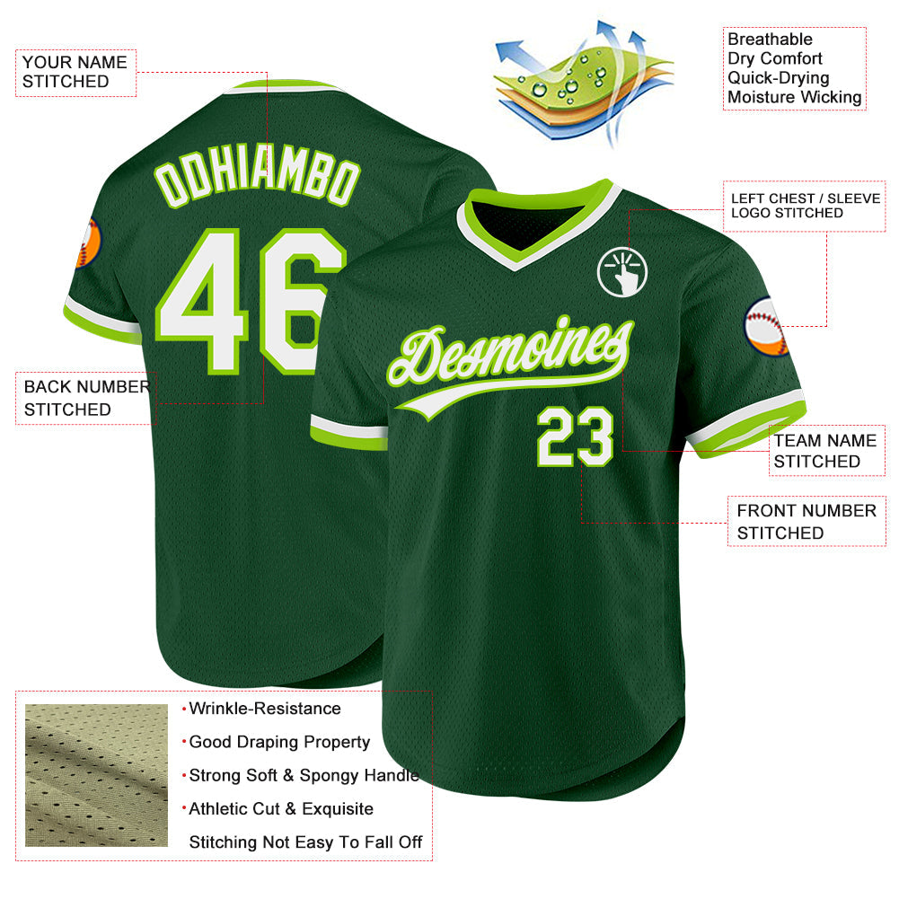 Custom Green White-Neon Green Authentic Throwback Baseball Jersey baseball jersey product view 3