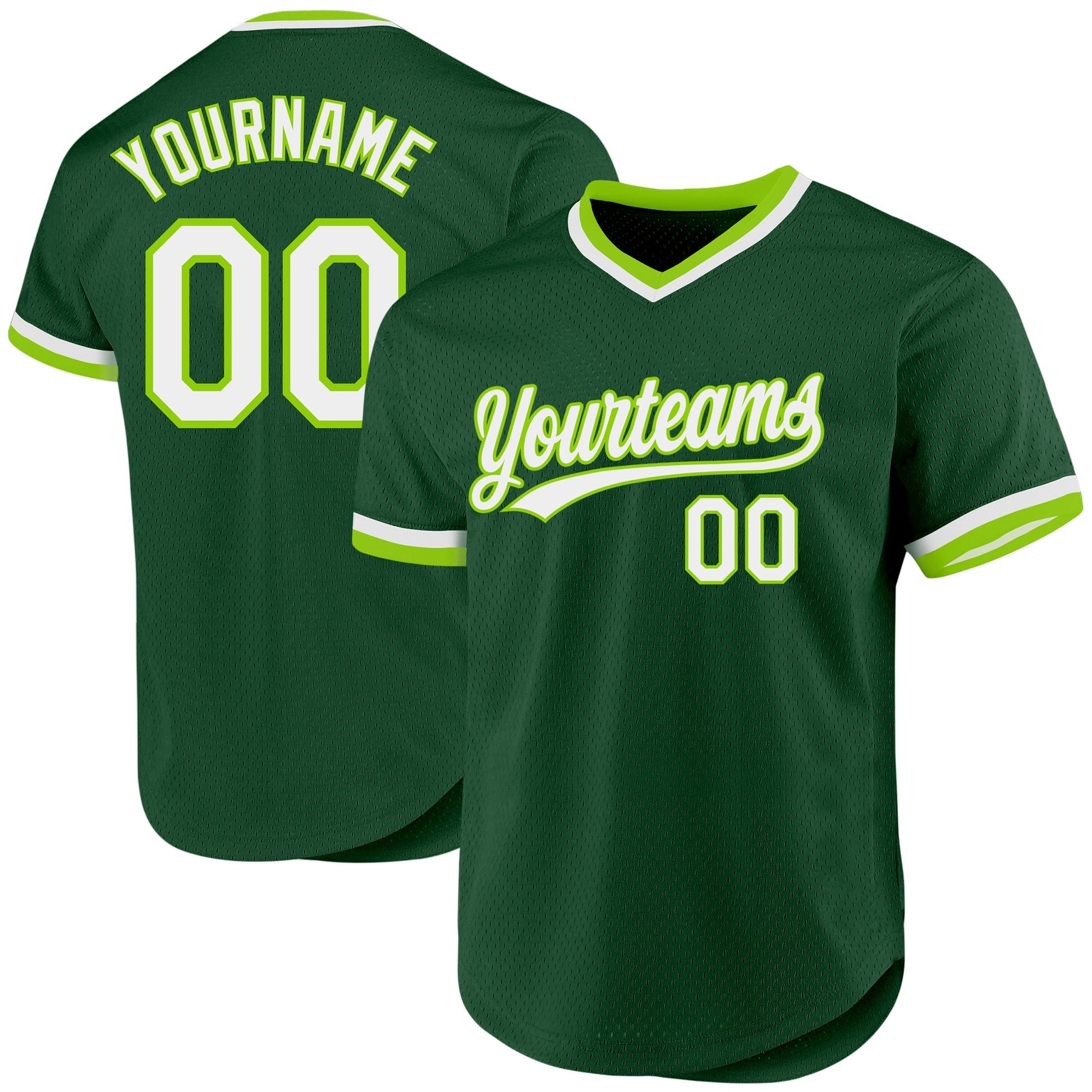 Custom Green White-Neon Green Authentic Throwback Baseball Jersey baseball jersey product view 1