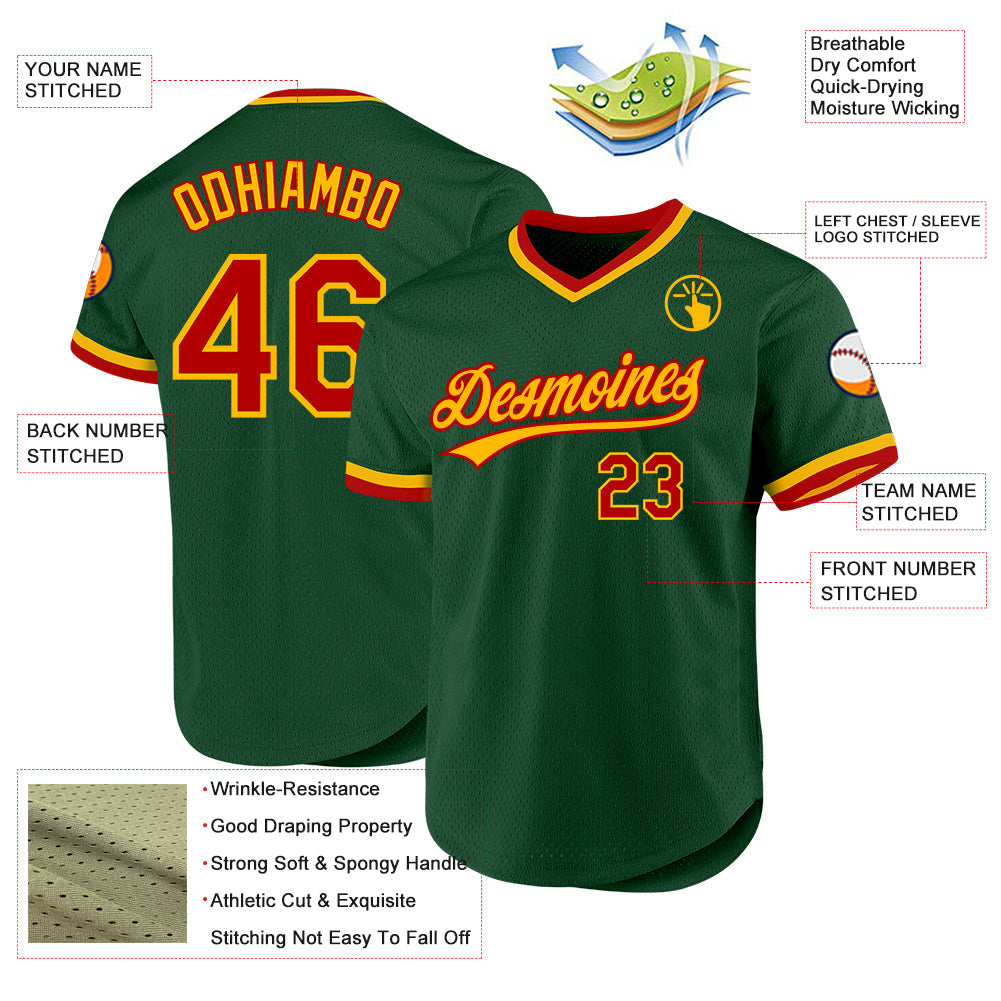 Custom Green Red-Gold Authentic Throwback Baseball Jersey baseball jersey product view 3