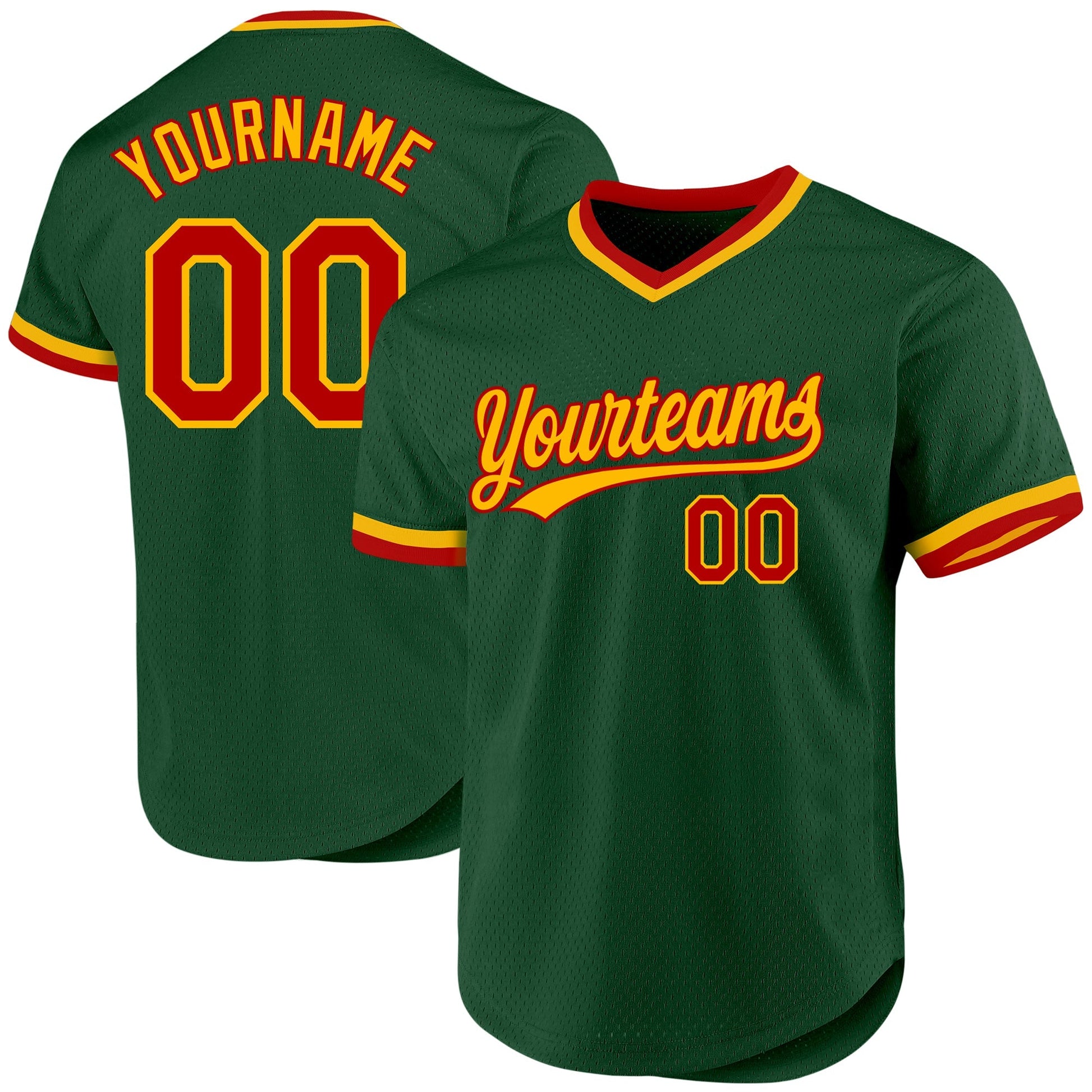 Custom Green Red-Gold Authentic Throwback Baseball Jersey baseball jersey product view 1